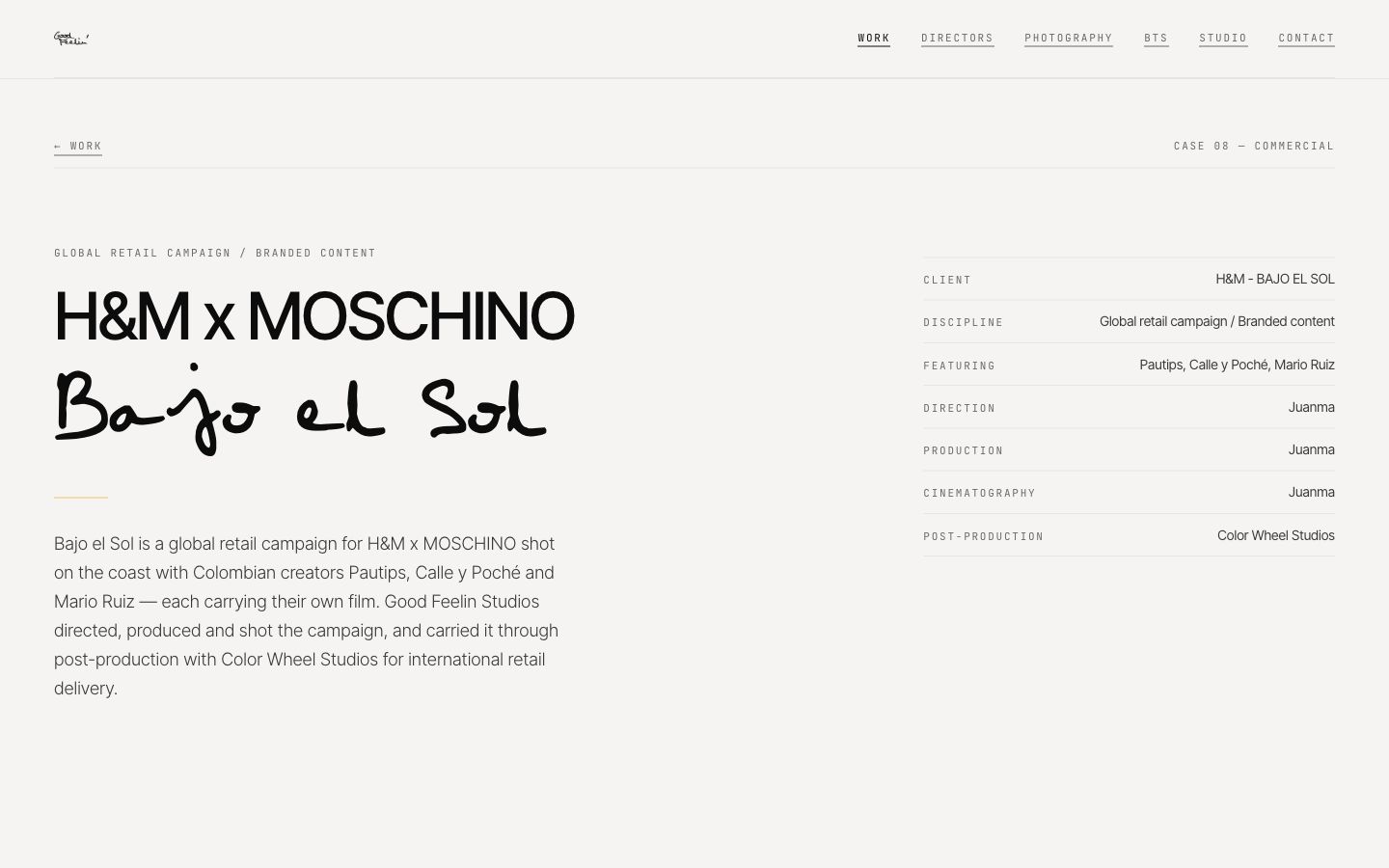An individual production case — Public website capture